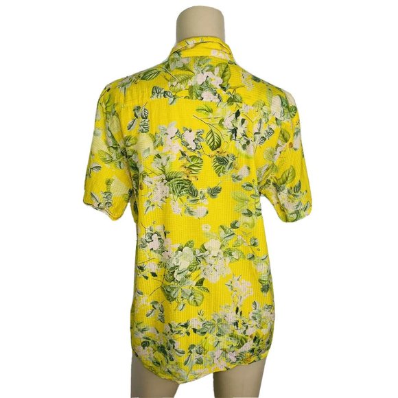 HEMANT & NANDITA Women's Yellow Floral Button Up Shirt S Short Sleeve Summer Top - Picture 4 of 7